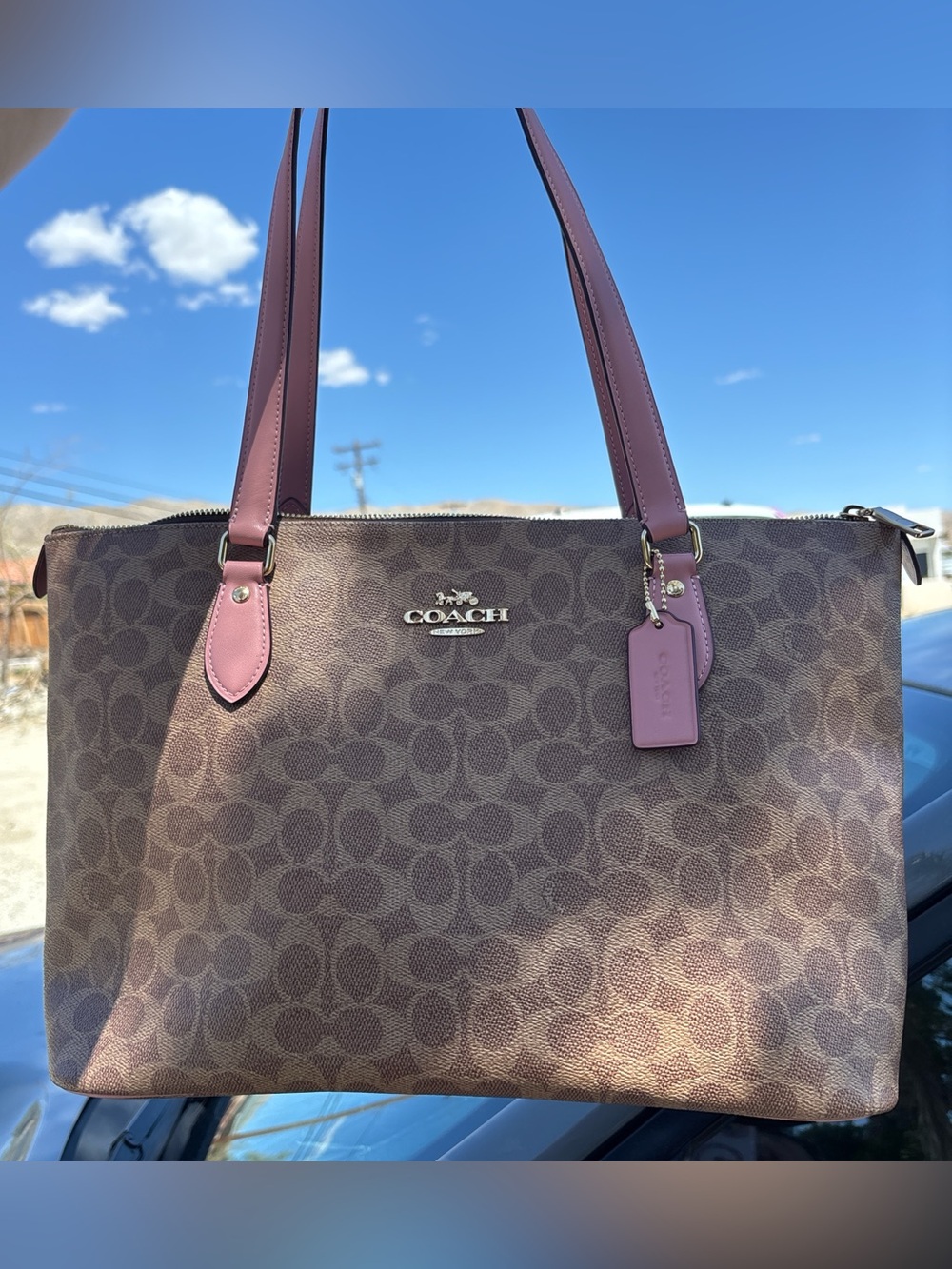 Coach Gallery Tote in signature Canvas & leather Pink Straps